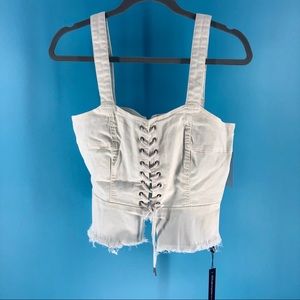 Blank NYC White Lace-Up Denim Bustier Top
